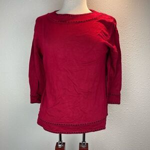 Pre-Owned Dressbarn Red 3/4 Sleeve Sweater Featuring Stitch Pattern Size L